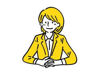 座る 手を組む 正面 女性 シンプル イラスト