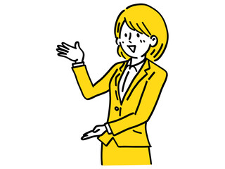 紹介 ジェスチャー 迎える 女性 シンプル イラスト