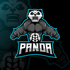 Panda mascot logo design vector with modern illustration concept style for badge, emblem and t-shirt printing. Muscular panda illustration for sport, gaming or team