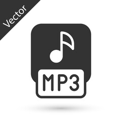Grey MP3 file document. Download mp3 button icon isolated on white background. Mp3 music format sign. MP3 file symbol. Vector