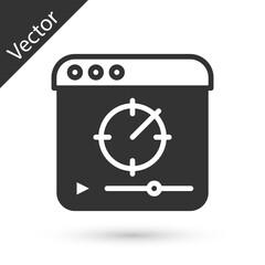 Grey Online play video icon isolated on white background. Film strip with play sign. Vector