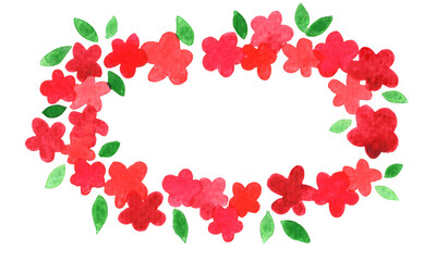 Red flower wreath watercolor hand painting for decoration on Valentine's day, wedding and spring season
