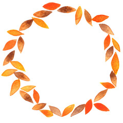Orange and brown leaves wreath for decoration on Autumn and Thanksgiving festival.