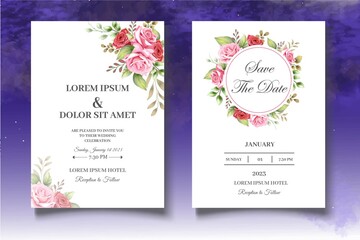 Fototapeta na wymiar Beautiful floral wedding invitation card template