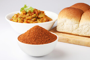 Pav Bhaji Masala Powder is Ingredients for Pav Bhaji Masala a fast food from India, Thick and spicy vegetable curry, fried and served with a soft bread ,Bun Paav and butter.