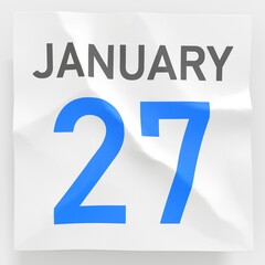 January 27 date on torn page of a calendar, 3d rendering