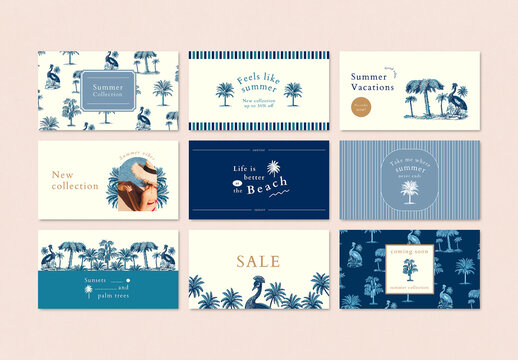 Editable Summer Banner Layouts in Blue Tone