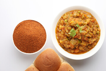 Pav Bhaji Masala Powder is Ingredients for Pav Bhaji Masala a fast food from India, Thick and spicy vegetable curry, fried and served with a soft bread ,Bun Paav and butter.