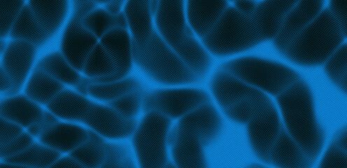 Background with convex forms. Grid surface with ripples and reflections. 3d dynamic vector illustration.