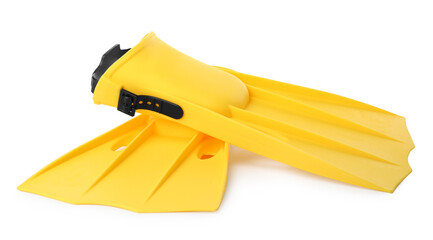 Pair of yellow flippers on white background