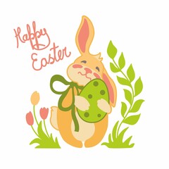 EASTER BUNNY WITH CHOCOLATE EGG VECTOR POSTCARD 