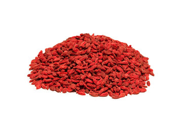 Red berries goji isolated on white background.