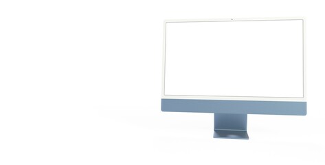 Workspace blank screen desktop computer, Mockup computer blue