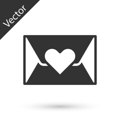 Grey Envelope with Valentine heart icon isolated on white background. Message love. Letter love and romance. Vector