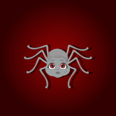 Halloween holiday. Spider on a red background with big red eyes. Vector illustration