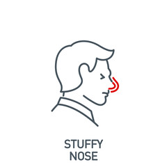 runny and stuffy nose, nasal congestion Signs and symptoms Coronavirus single line icon isolated on white. Perfect outline symbol symptoms Covid19 banner diagnostic design element with editable Stroke