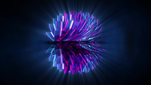 Abstract background 3D animation shiny blue futuristic spheric object rotates and transforms in space, loop.