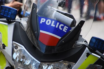 Close-up of a police motorbike