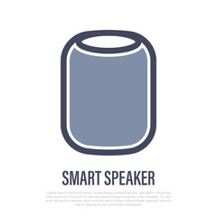 Smart speaker thin line icon. Voice assistant, audio device. Vector illustration.