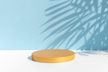 Minimal abstract background for the presentation of a cosmetic product. A cylindrical golden scene...
