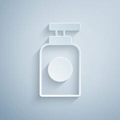 Paper cut Tube of hand cream icon isolated on grey background. Paper art style. Vector