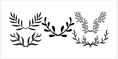 Doodle wreath set icon isolated. Sketch eco clipartr. Branch with leaf. Frame, border for design. Hand dwawing art line. Vector stock illustration. EPS 10