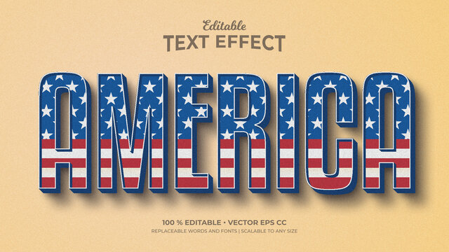 Vintage Text Effects, Editable Text Style - America Flag Pattern