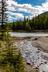 Sheep River flowing fast in early spring. Sheep River PP, Alberta, Canada