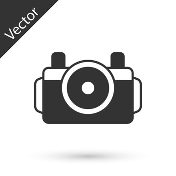 Grey Photo camera for diver icon isolated on white background. Foto camera icon. Diving underwater equipment. Vector