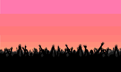 Fototapeta premium Hands at a concert, silhouettes against stage lighting. Summer concert.