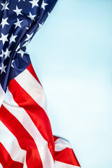 America flag of fabric with copy space for text