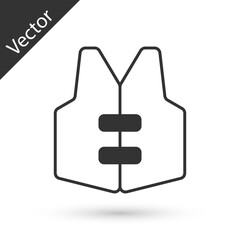 Grey Life jacket icon isolated on white background. Life vest icon. Extreme sport. Sport equipment. Vector