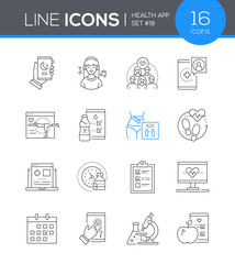 Fototapeta na wymiar Healthcare mobile app - line design style icons set