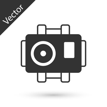 Grey Photo camera for diver icon isolated on white background. Foto camera icon. Diving underwater equipment. Vector