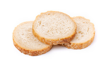 Slices of white bread or a loaf with sesame seeds isolated on a white background.