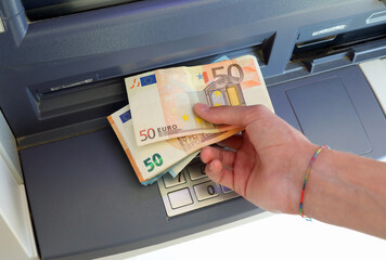 banknotes of 50 euro just taken from the ATM of the automatic bank