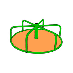 Beautiful hand-drawn green and orange vector illustration of a carousel isolated on a white background