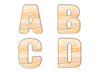 The letters A, B, C, D are made of a wooden board