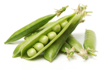 green peas on a white