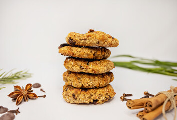 dietary chocolate chip cookie on a white background. cookie with chocolate