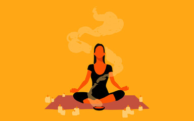 Relaxed young girl sitting. Yoga lifestyle concept
