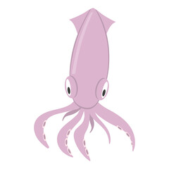 Pink cartoon squid, isolated on white background