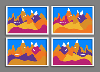 Vier Bilderrahmen mit Bildern vom Gebirge
