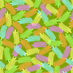 colorful tropical leaves with green background seamless repeat pattern
