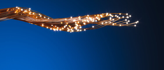fiber optic cables with luminous terminations. - obrazy, fototapety, plakaty