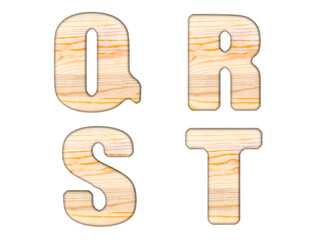 The letters Q, R, S, T are made of a wooden board