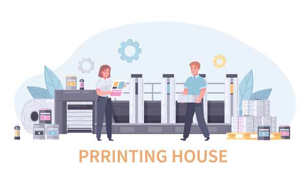 Printing House Polygraphy Cartoon Concept