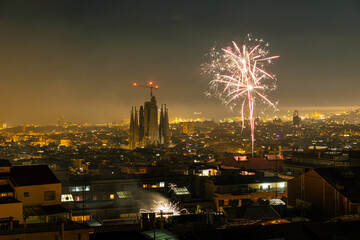 fireworks in San Juan night in Barcelona - obrazy, fototapety, plakaty