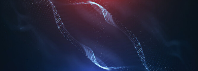 Fototapeta premium Data technology abstract futuristic illustration . Low poly shape with connecting dots and lines on dark background. 3D rendering