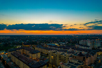 Aerial view of the city at sunset